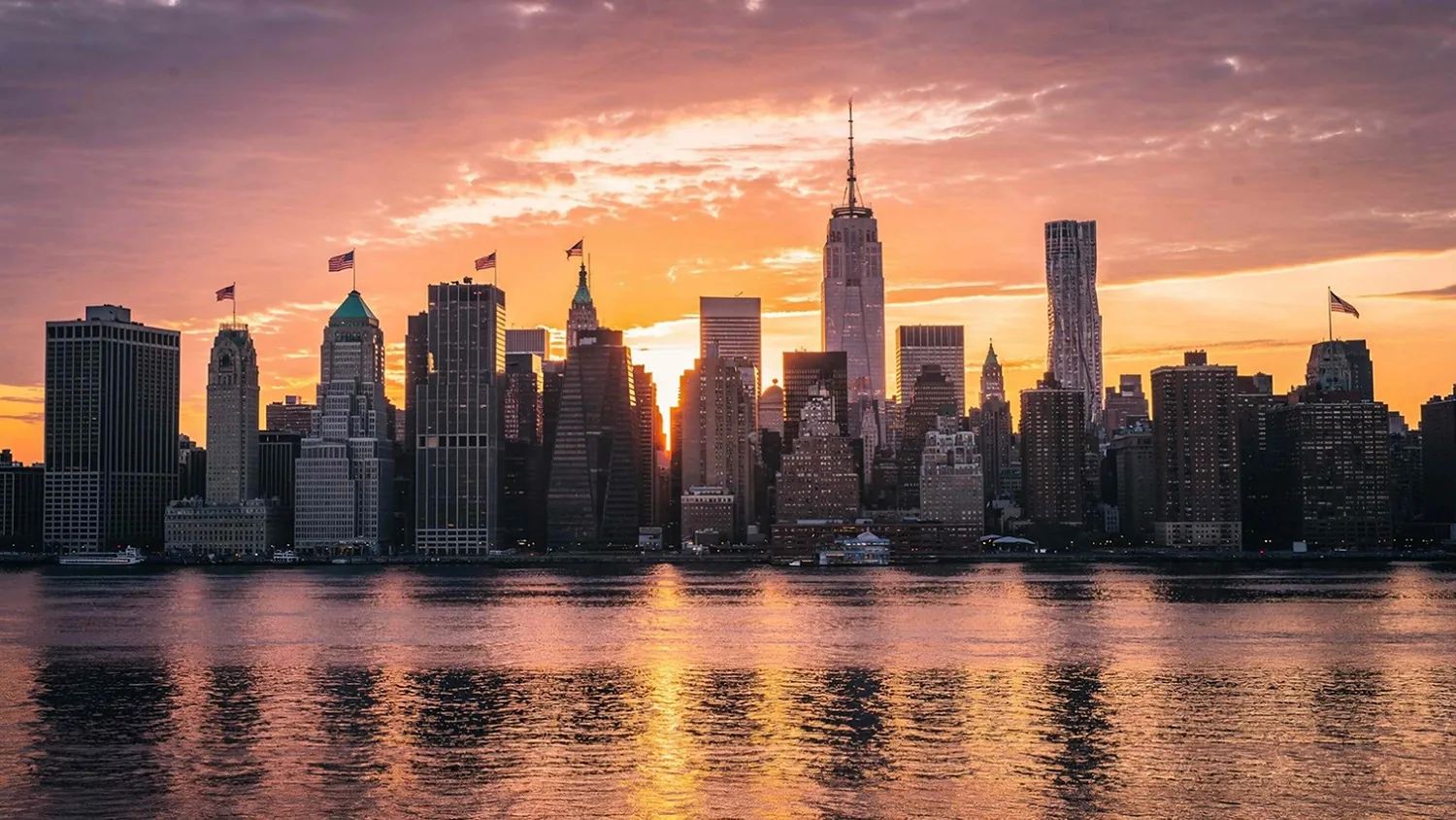 City skyline at sunset